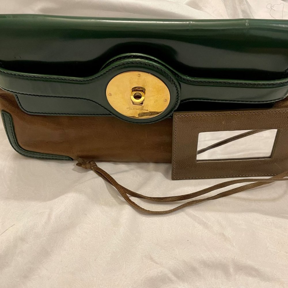 Balenciaga Leather Lune Clutch with Mirror